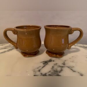 Vintage Bombay Co Amber Mugs- Scroll Handle & Scalloped Base-Set Of 2